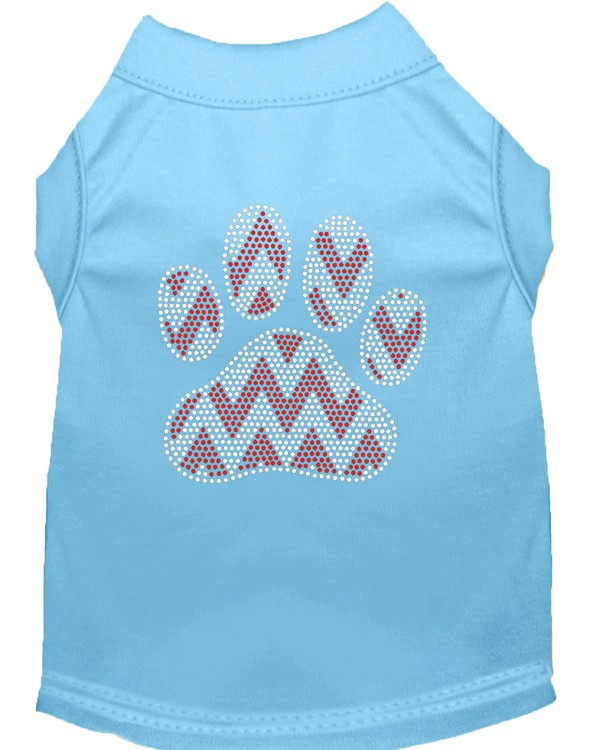 Candy Cane Chevron Paw Rhinestone Dog Shirt Baby Blue XS